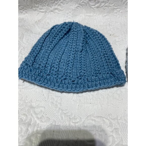 Handmade Crochet Baby Beanies Set Of 2 - Blue & Light Gray ‎ - 6 In - Picture 2 of 5